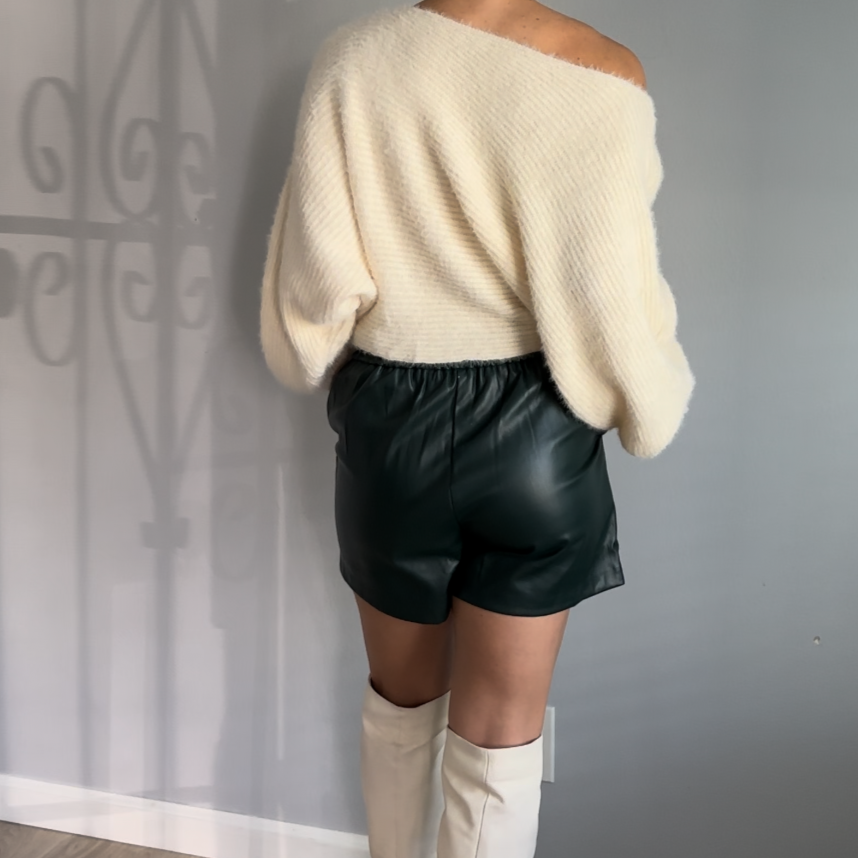 Fuax Forest Green Leather Shorts